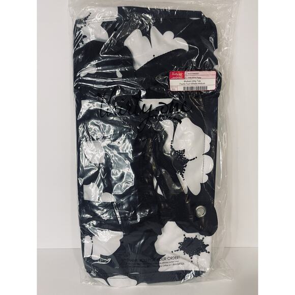 Thirty One Gifts Medium Utility Tote | White Poppy Print | NEW | Black White - Picture 2 of 5